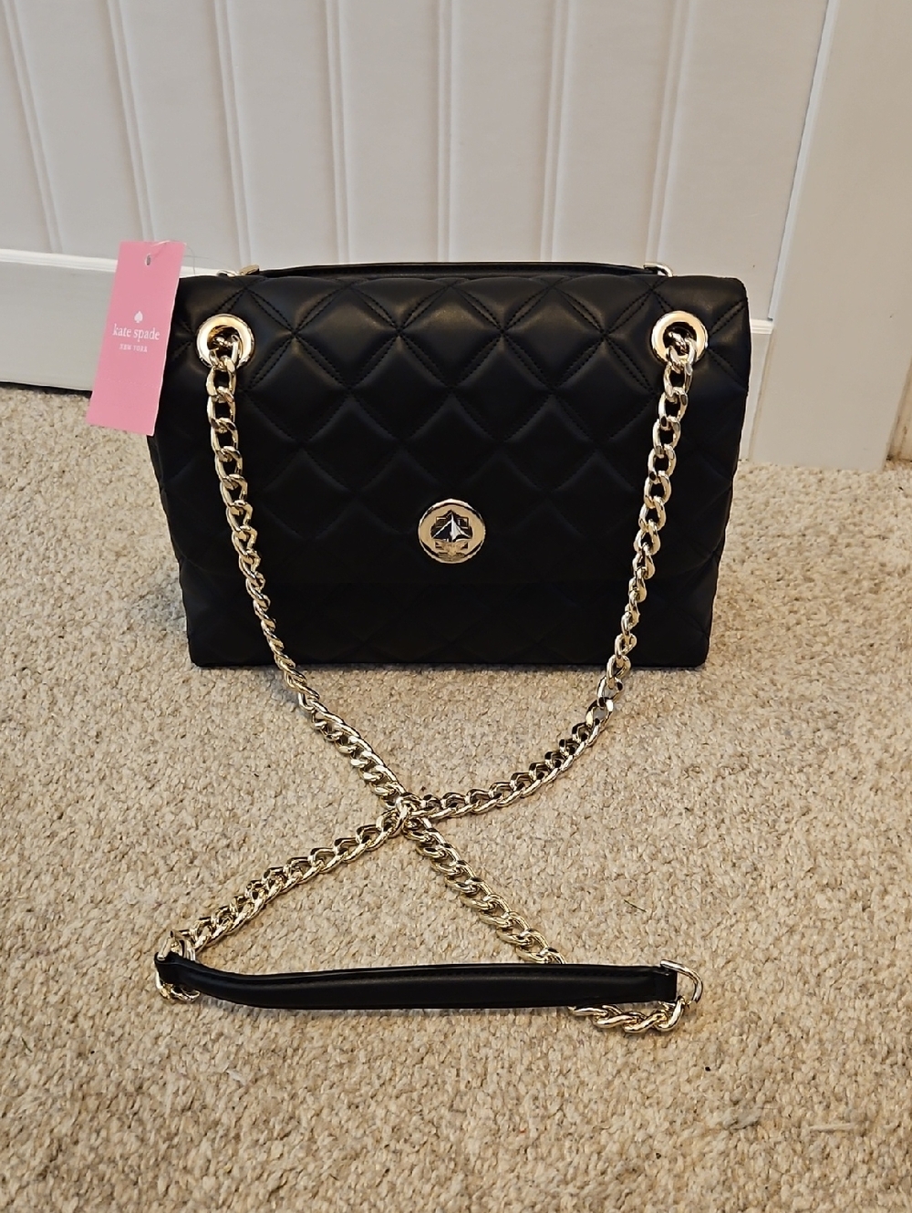 kate spade Black Quilted Shoulder Bag with Gold Chain